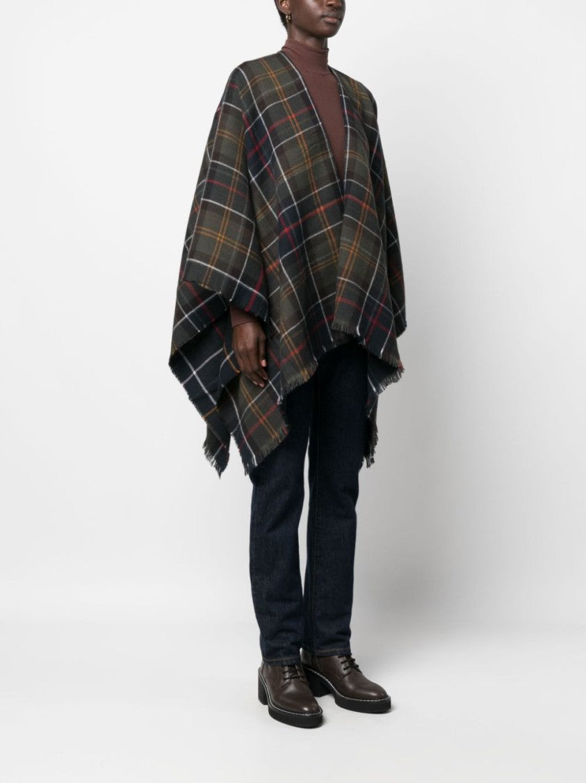Barbour Multicolor Check Pattern Tartan Scarf With Frayed Edges