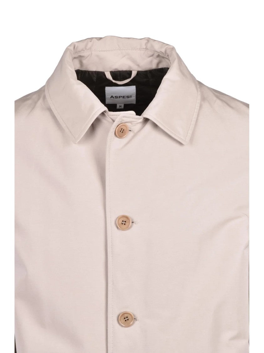 Aspesi Mid-Length Beige Raincoat With Quilted Interior And Button Closure