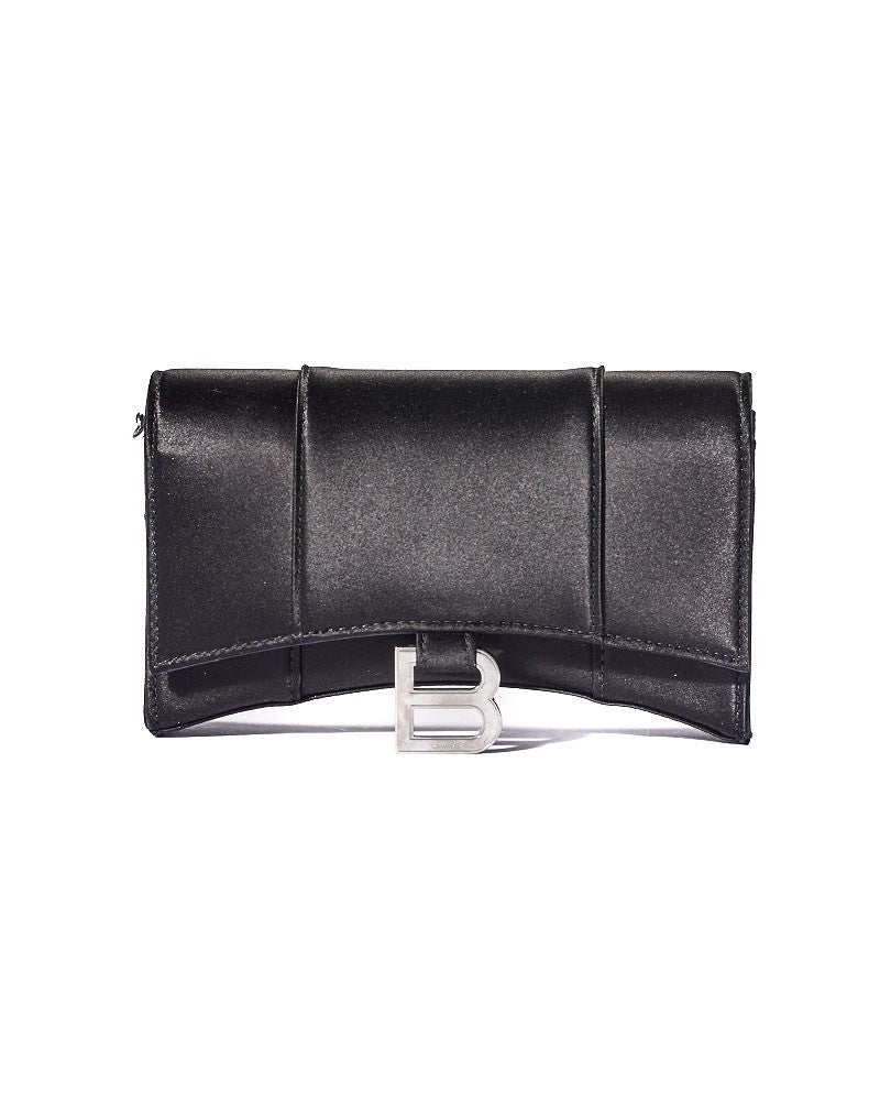 Balenciaga Wallet On Chain Hourglass Small Satin Black