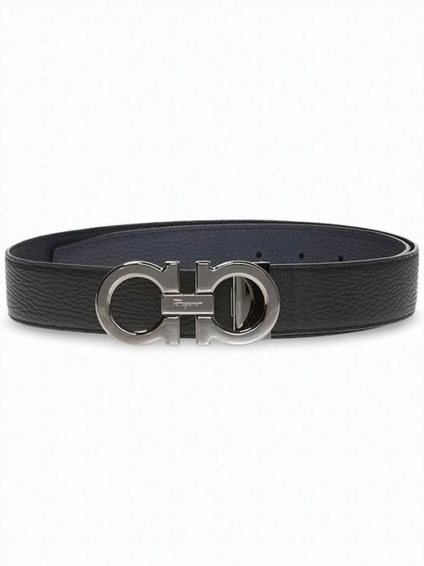 Salvatore Ferragamo Textured Calf Leather Belt With Interlocking Metallic Buckle