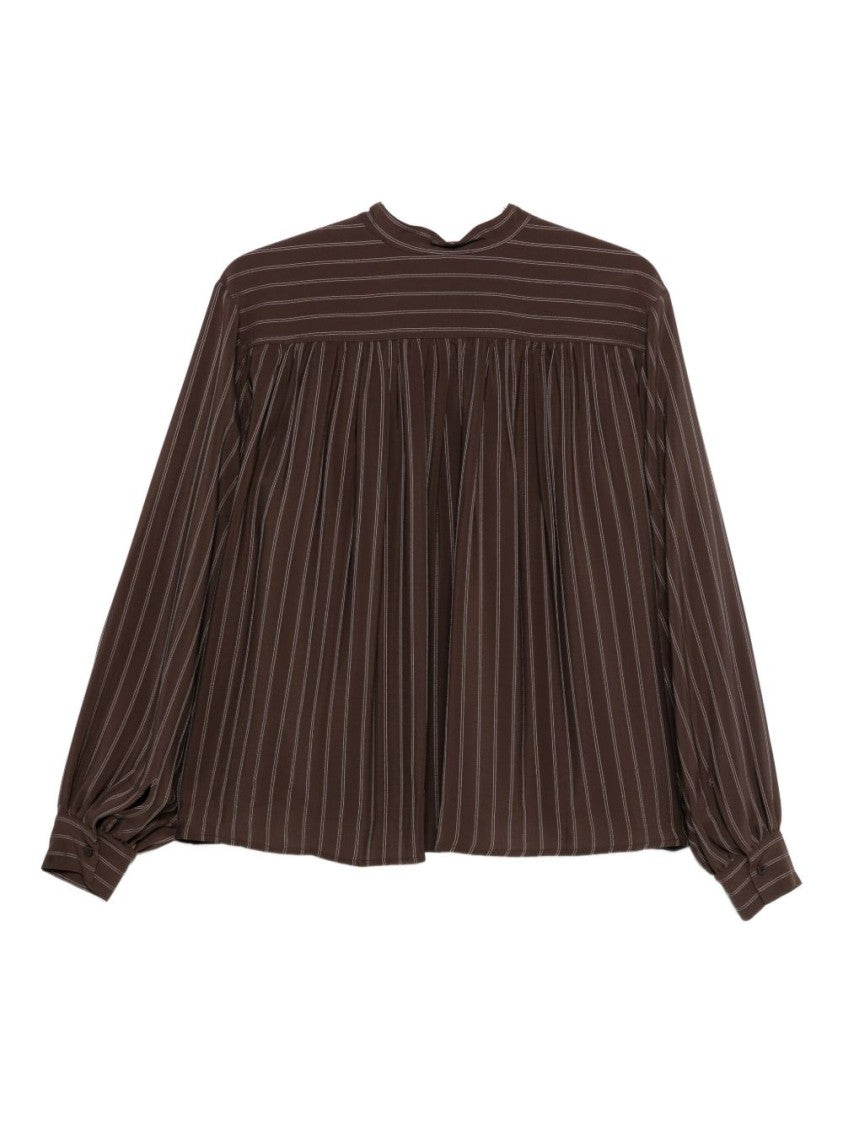Semi Couture Brown Blouse With Vertical Pinstripes