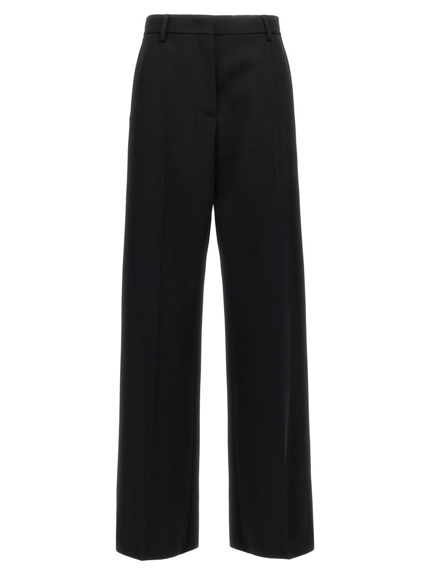 Valentino Garavani Solid Grisaille Wool Trousers With Wide Leg