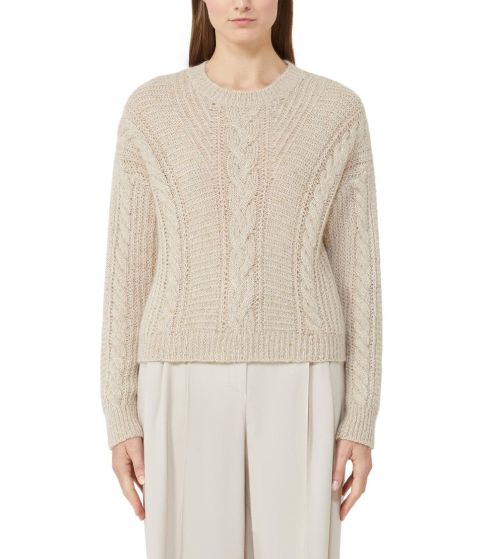 Max Mara Refined Beige Sweater With Cable Knit Design