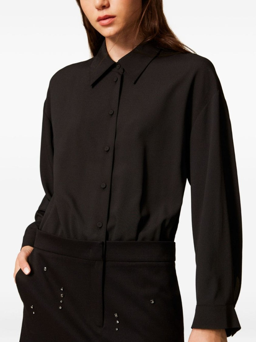 Twin-Set Classic Black Mini Dress With Pointed Collar