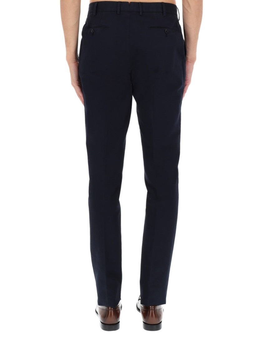 Zegna Navy Cotton-Linen Flat Front Tailored Pants