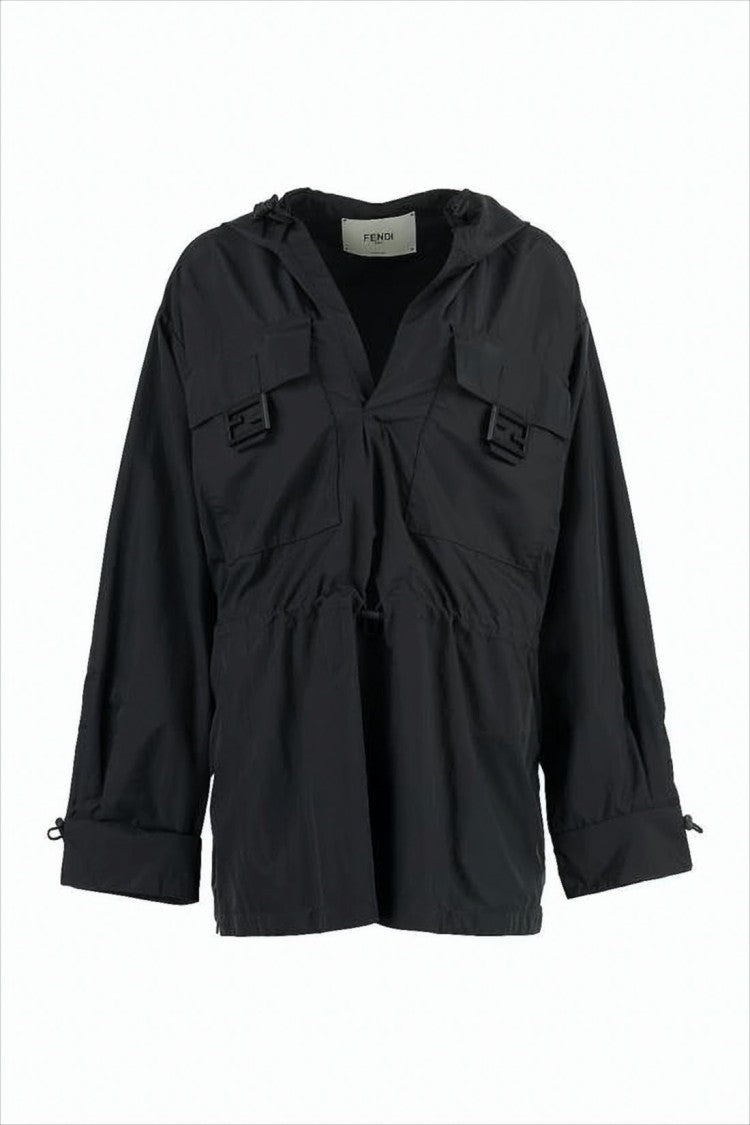 Fendi Cropped Black Polyamide Jacket With Hood