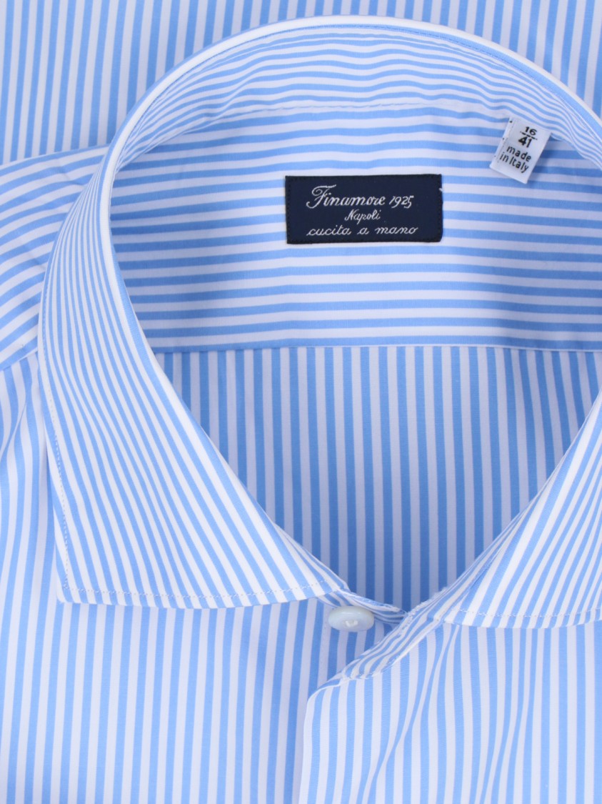 Finamore Long-Sleeve Light Blue Stripe Formal Shirt