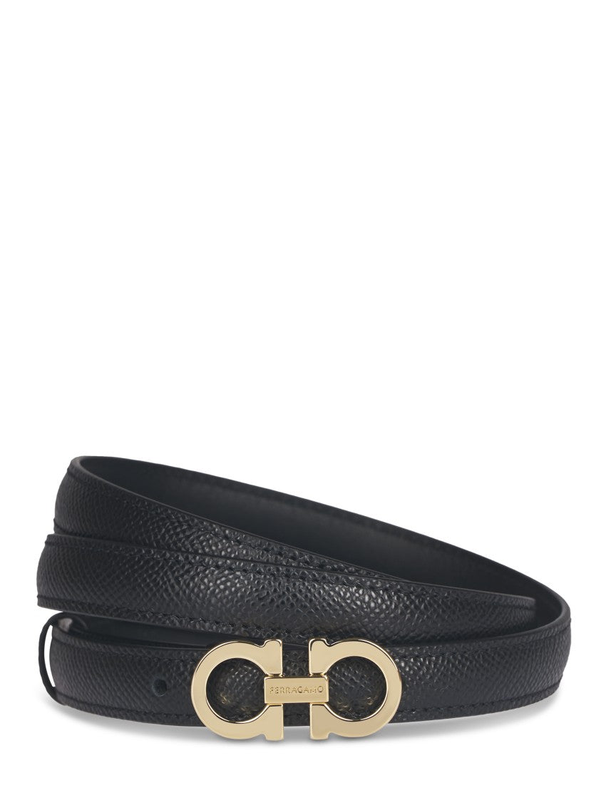 Ferragamo Textured Calf Leather Belt With Gold-Tone Buckle