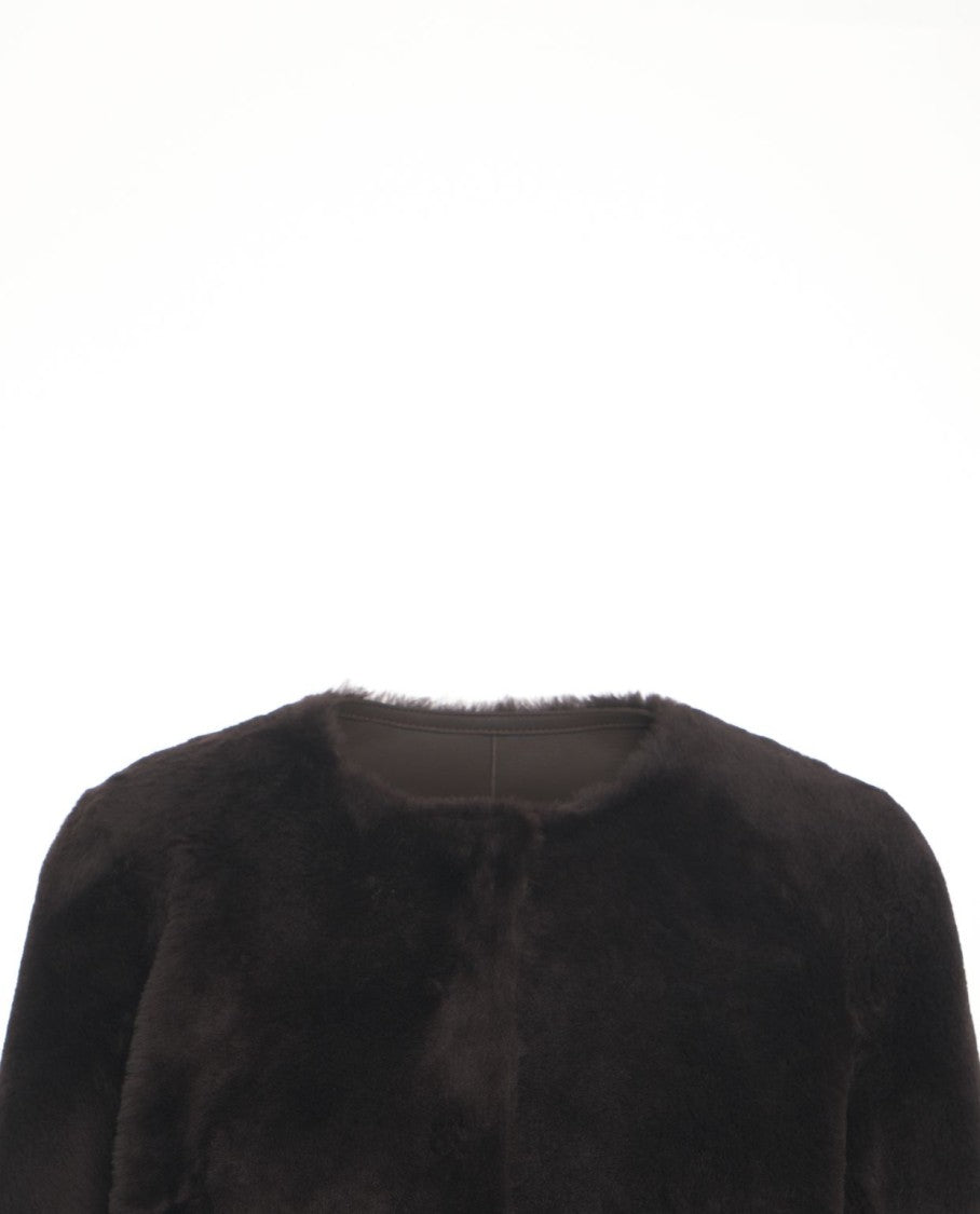Desa 1972 Shearling Coat With Round Neckline And Waist Belt
