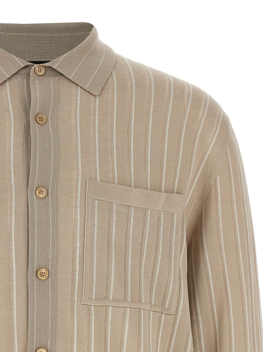 Brioni Silk Blend Knit Shirt With Openwork Pattern