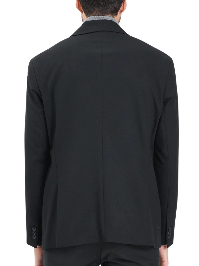 Armani Exchange Black Rounded Two-Button Wool-Blend Blazer