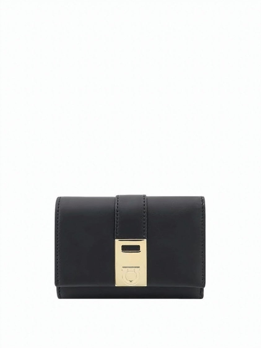 Ferragamo Smooth Calf Leather Wallet With Gold-Tone Clasp