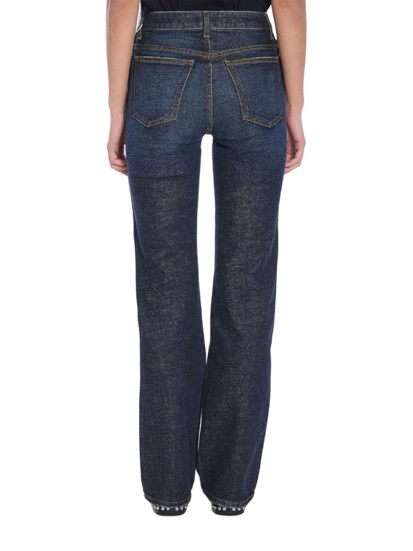 Khaite Blue Cotton Mid-Rise Straight Jeans