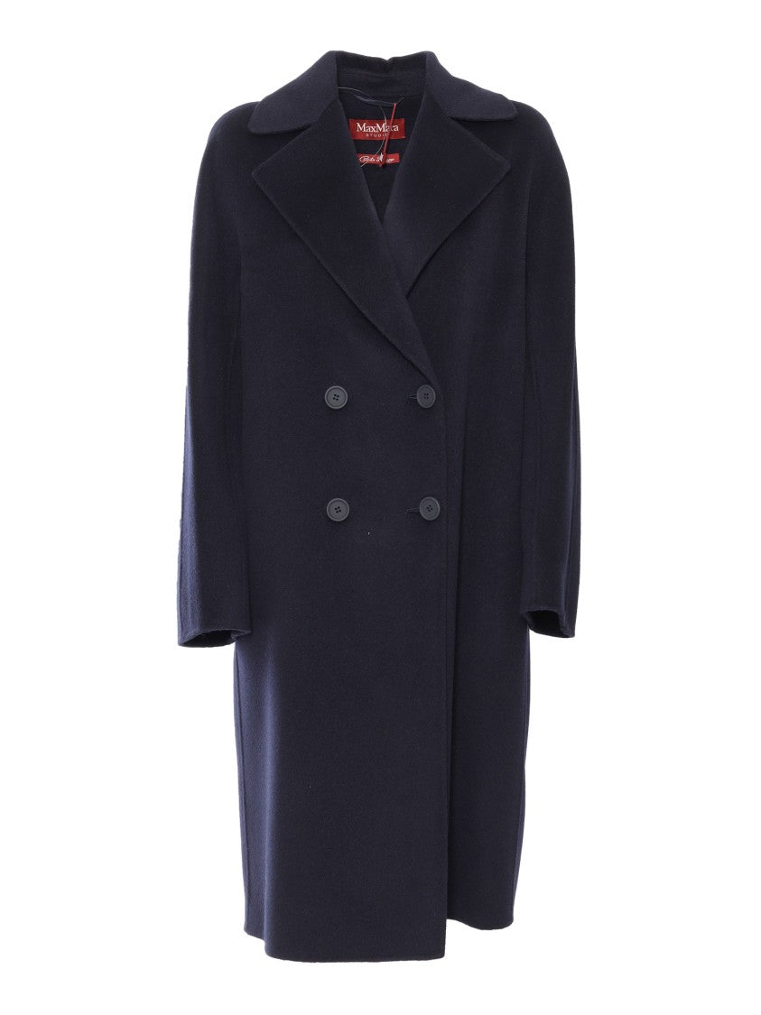 Max Mara Mid-Length Blue Double-Breasted Coat With Notched Collar