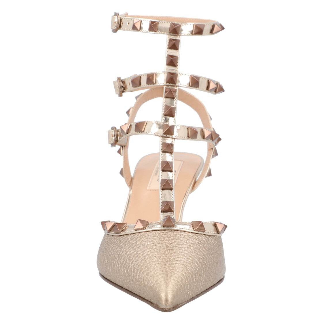 Valentino Gold Calfskin Rockstud Pumps With Rose-Tone Hardware
