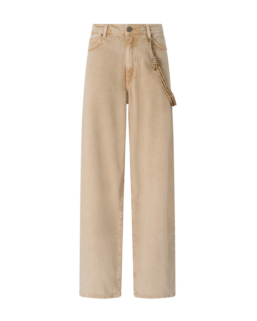 Pinko Loose Fit Bull Denim Jeans With Marbled Wash And Decorative Accents