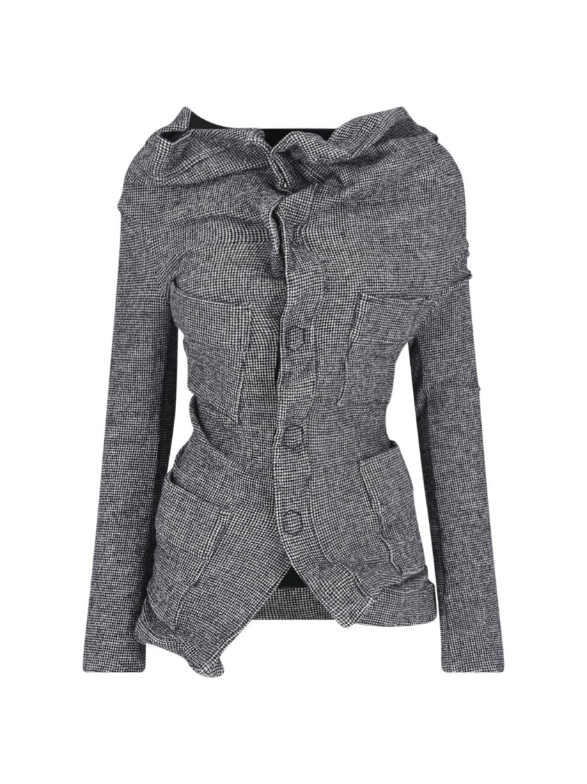 Junya Watanabe Grey Asymmetrical Houndstooth Wool-Blend Jacket