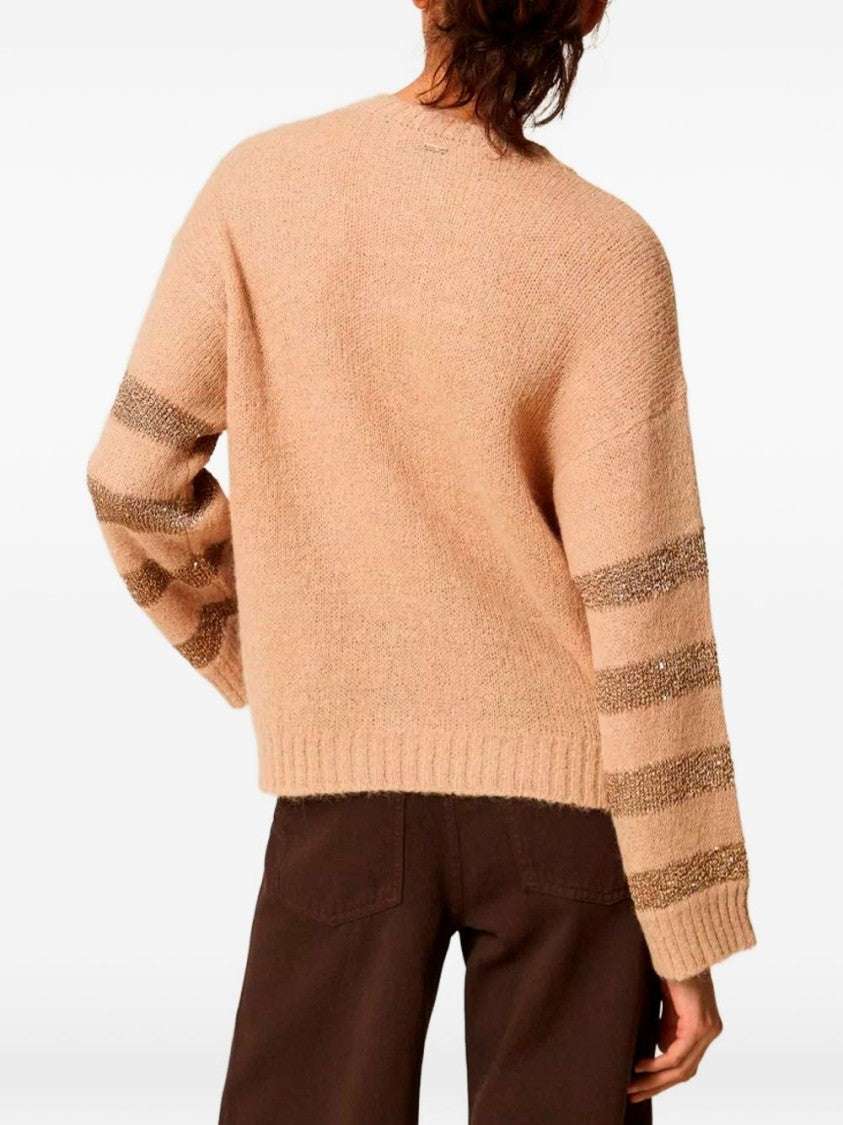 Twin-Set Relaxed Fit Metallic Stripe Accents Sweater