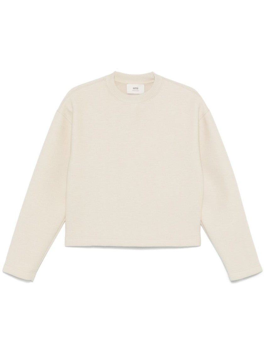 Ami Paris Cropped Brown Sweatshirt With Minimalist Design And Smooth Texture