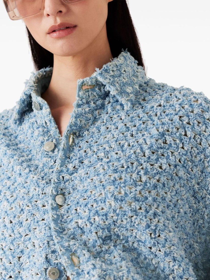 Stella Mccartney Textured Bouclé Blue Shirt
