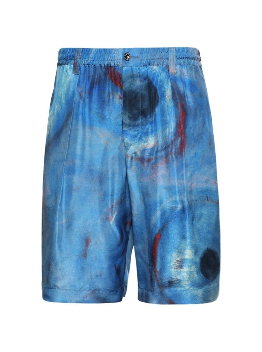 Marni Vibrant Abstract Silk Shorts With Elastic Waistband