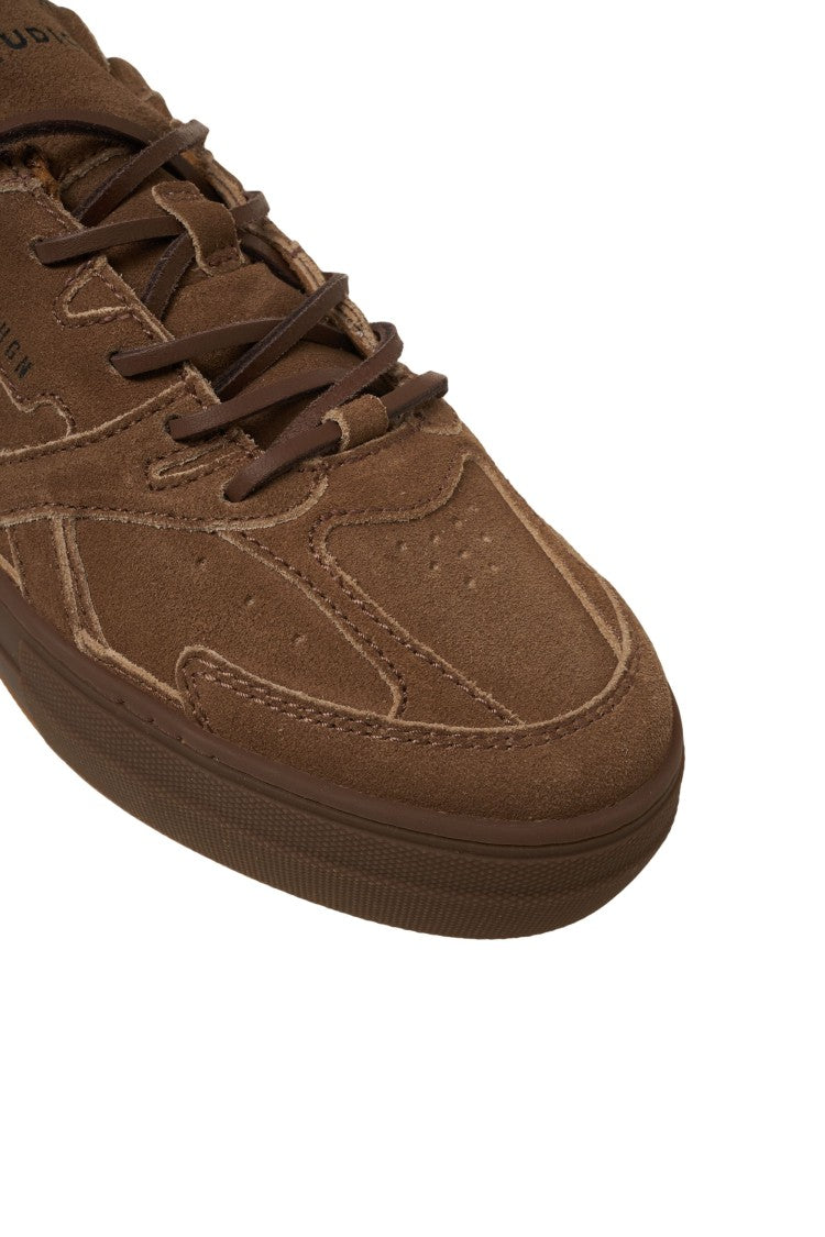 Copenaghen Brown Leather Vintage-Inspired Sneakers With Detailed Stitching