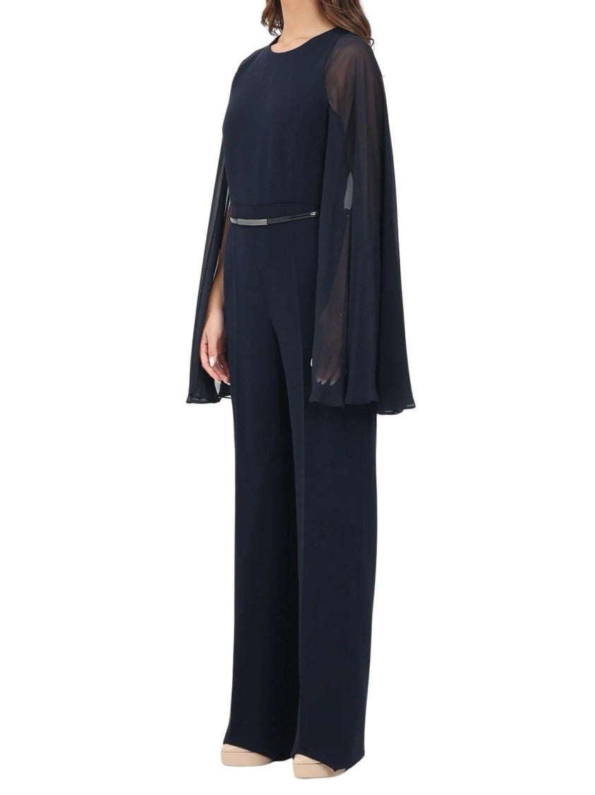 Max Mara Blue Triacetate Cape Jumpsuit