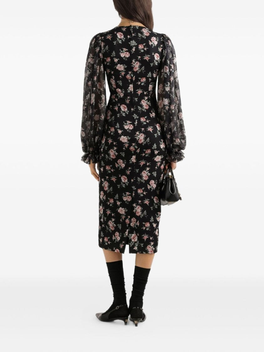 Dolce & Gabbana Silk Blend Midi Dress With Romantic Floral Print