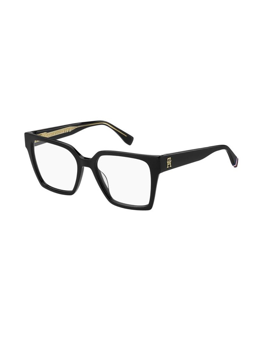 Tommy Hilfiger Rectangular Black Acetate Optical Frames With Gold-Tone Detail