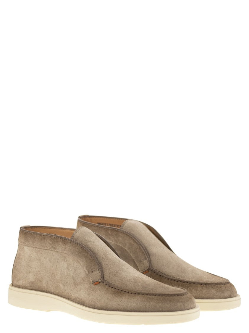 Santoni Suede Desert Boot With Smooth Rubber Sole
