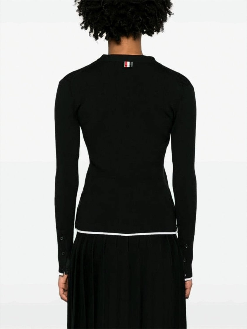 Thom Browne Fitted Black Wool-Silk Blend Cardigan