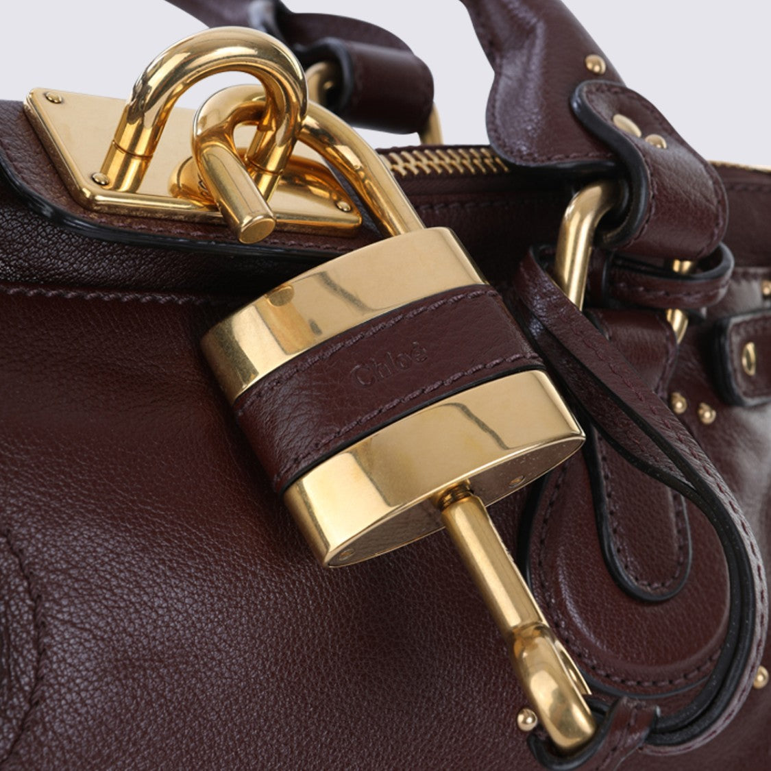 Chloé Structured Dark Brown Leather Handbag With Gold-Tone Hardware