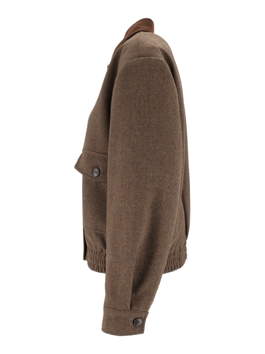 Eleh Brown Cropped Corduroy Collar Jacket