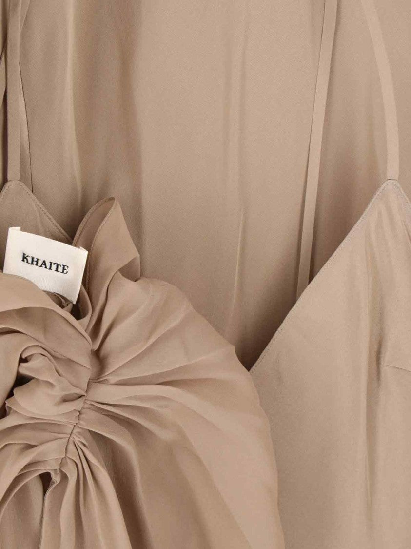 Khaite Taj Draped Maxi Dress In Beige Silk Chiffon