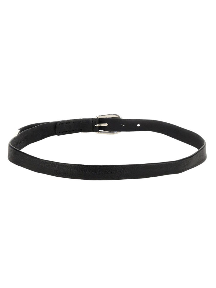 Our Legacy Slim Black Leather Silver-Tone Buckle Belt