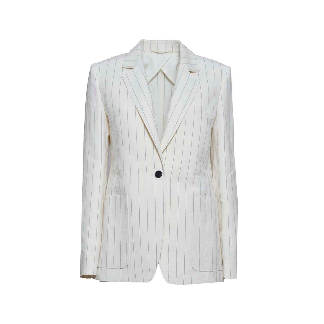 Max Mara Micron Single-Breasted Jacket In White Pinstriped Canvas