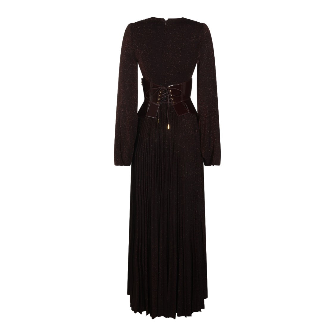 Elisabetta Franchi Glossy Corset Belt Pleated Maxi Dress