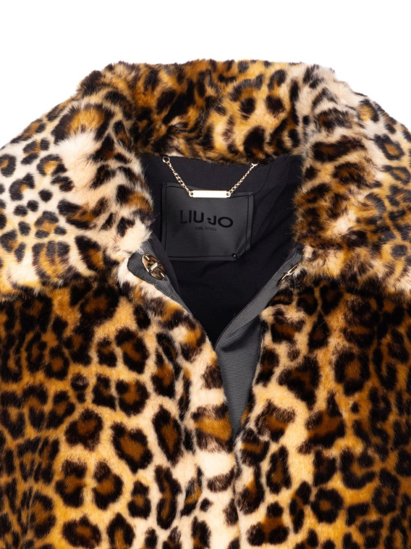Liu Jo Mid-Length Leopard Print Faux Fur Coat