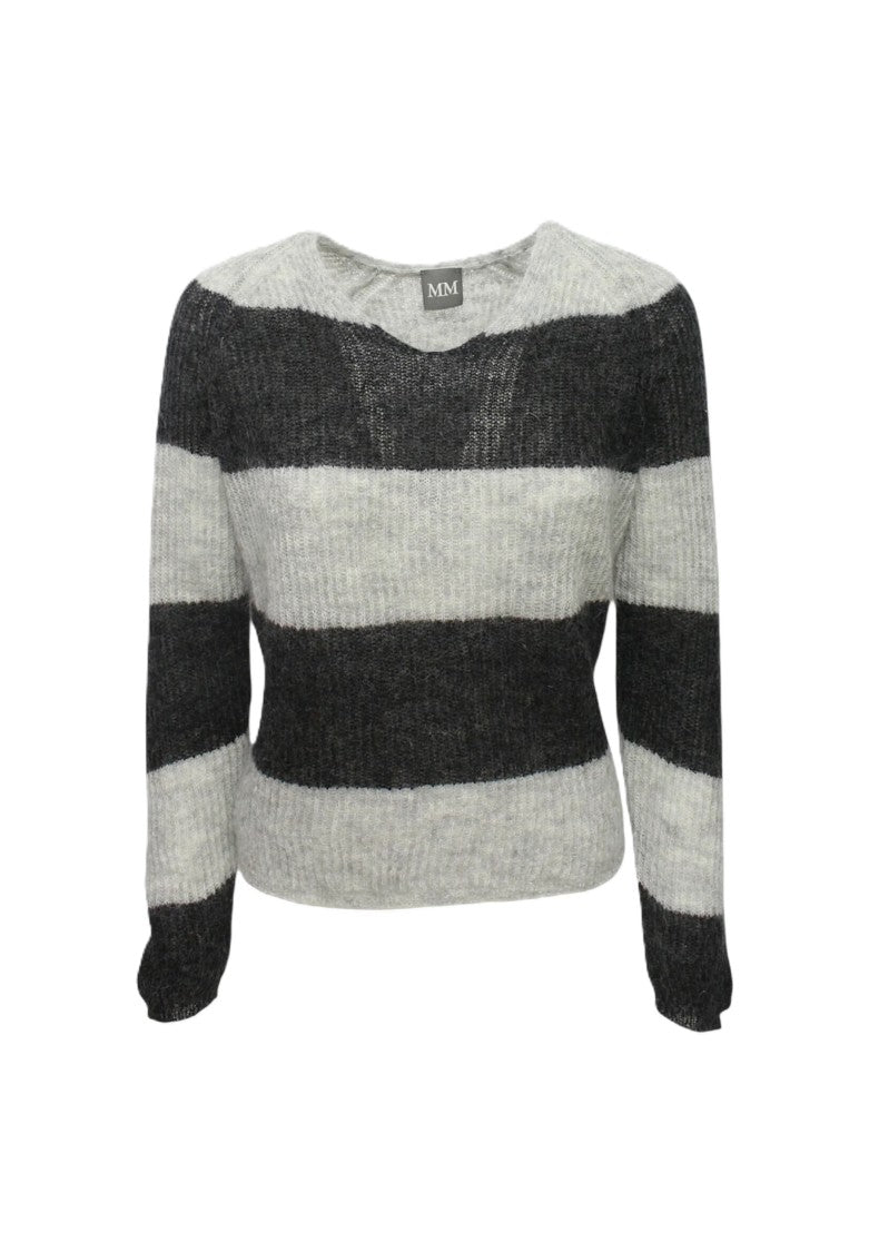 Max Mara Light Grey Knit Sweater With Striped Pattern