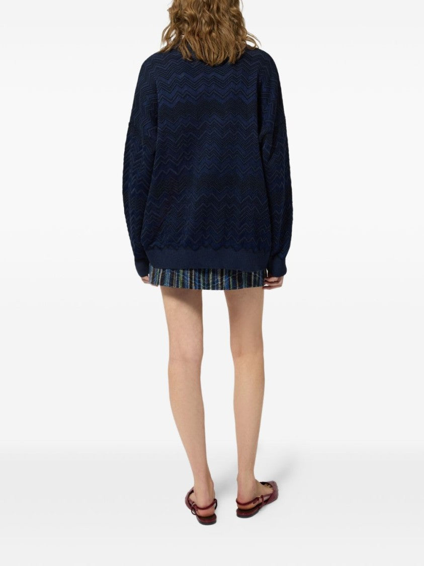 Missoni Blue Textured Knit Deep V-Neck Sweater