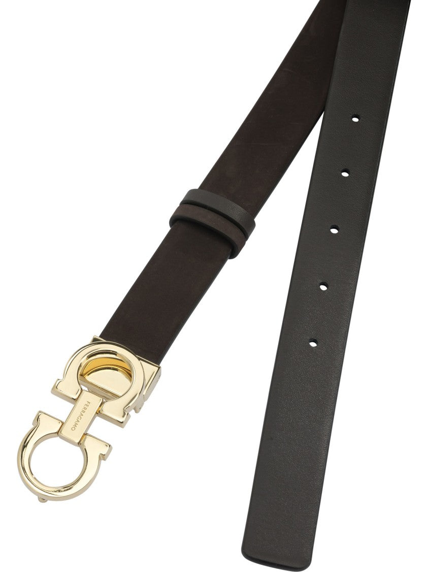 Ferragamo Reversible Leather Belt With Gold-Finish Gancini Buckle
