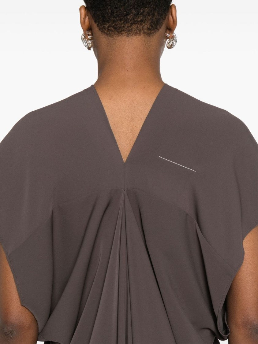 Mm6 By Maison Margiela Draped Grey Midi Dress With V-Neckline