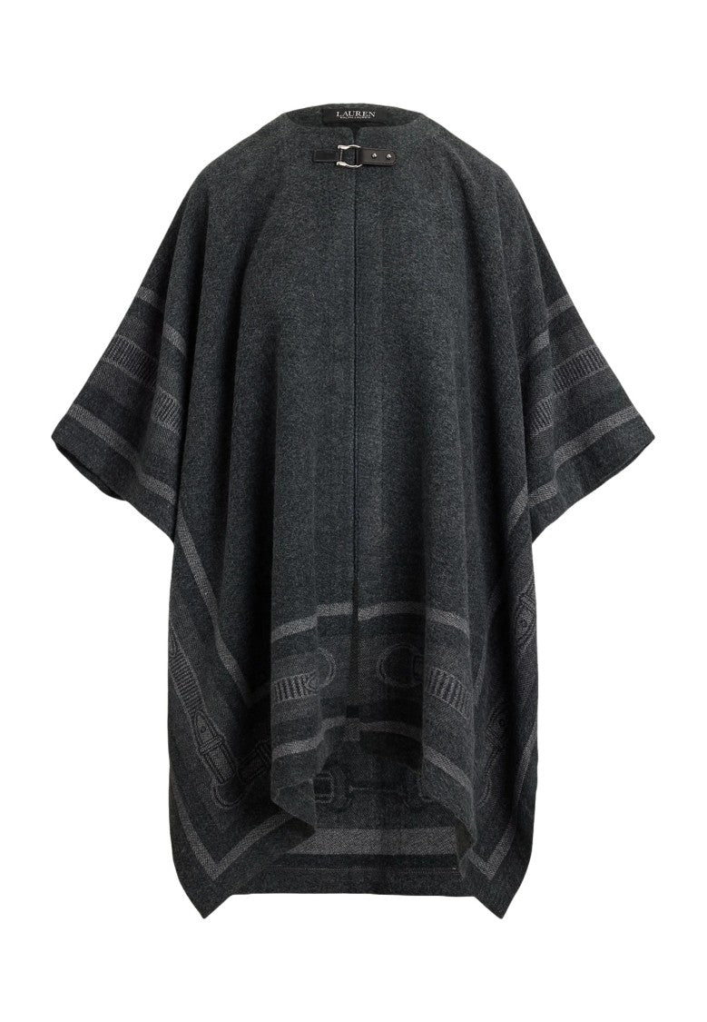 Lauren Ralph Lauren Jacquard-Patterned Black Poncho With Elegant Closure