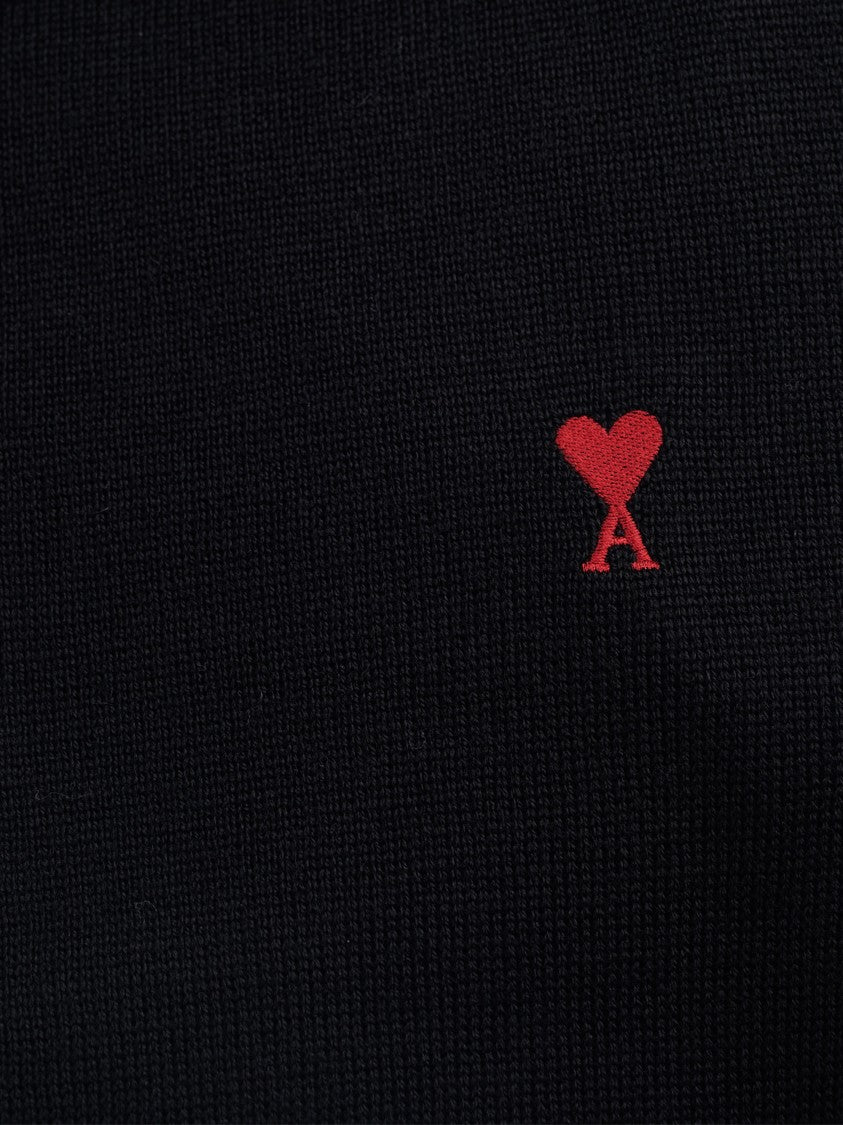 Ami Fitted Merino Wool Sweater With Heart Logo