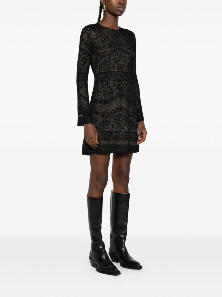 Twin-Set Mini Dress With Textured Fabric And Floral Patterns