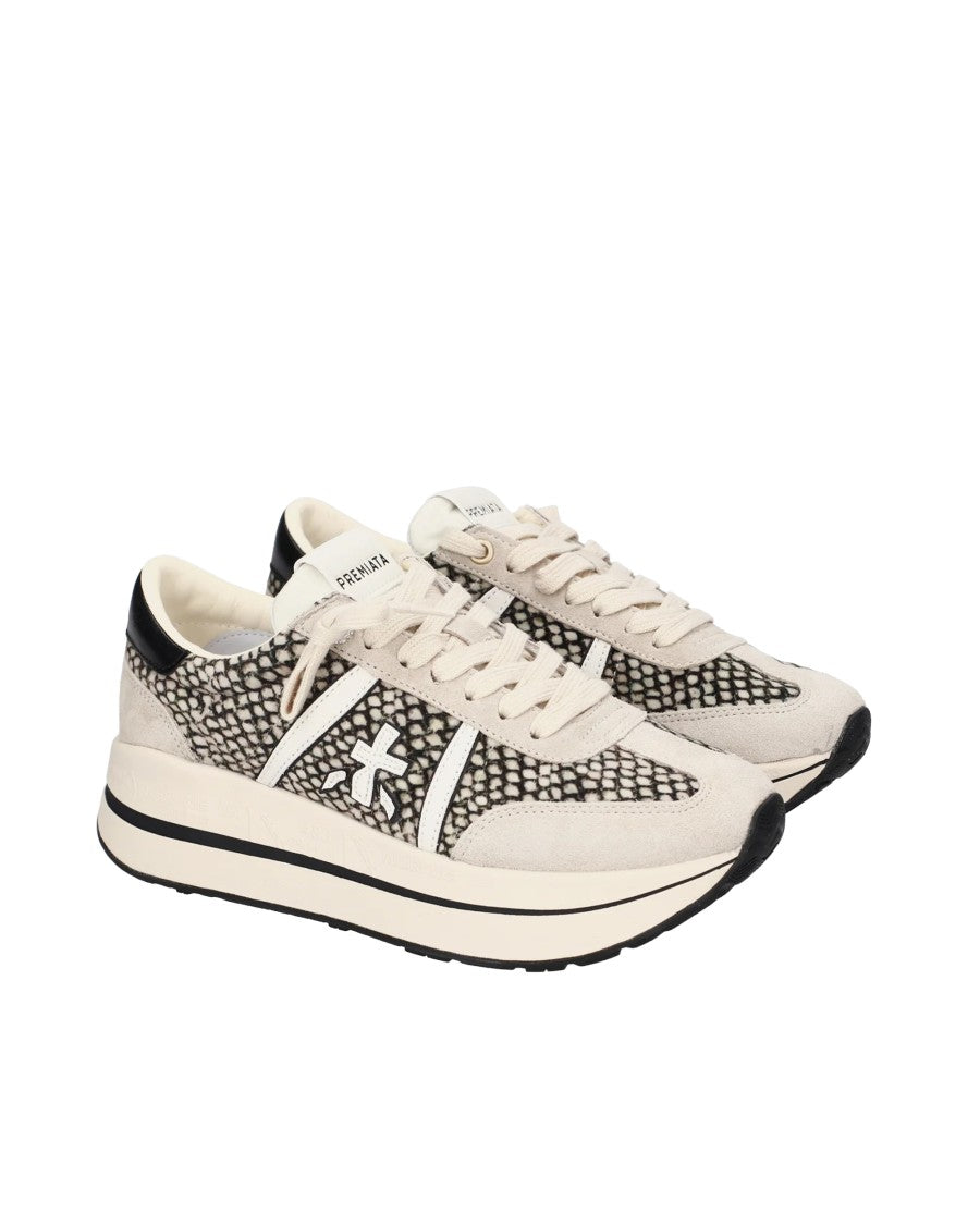 Premiata Beige Bethcoin Textured Python Suede Panel Sneakers