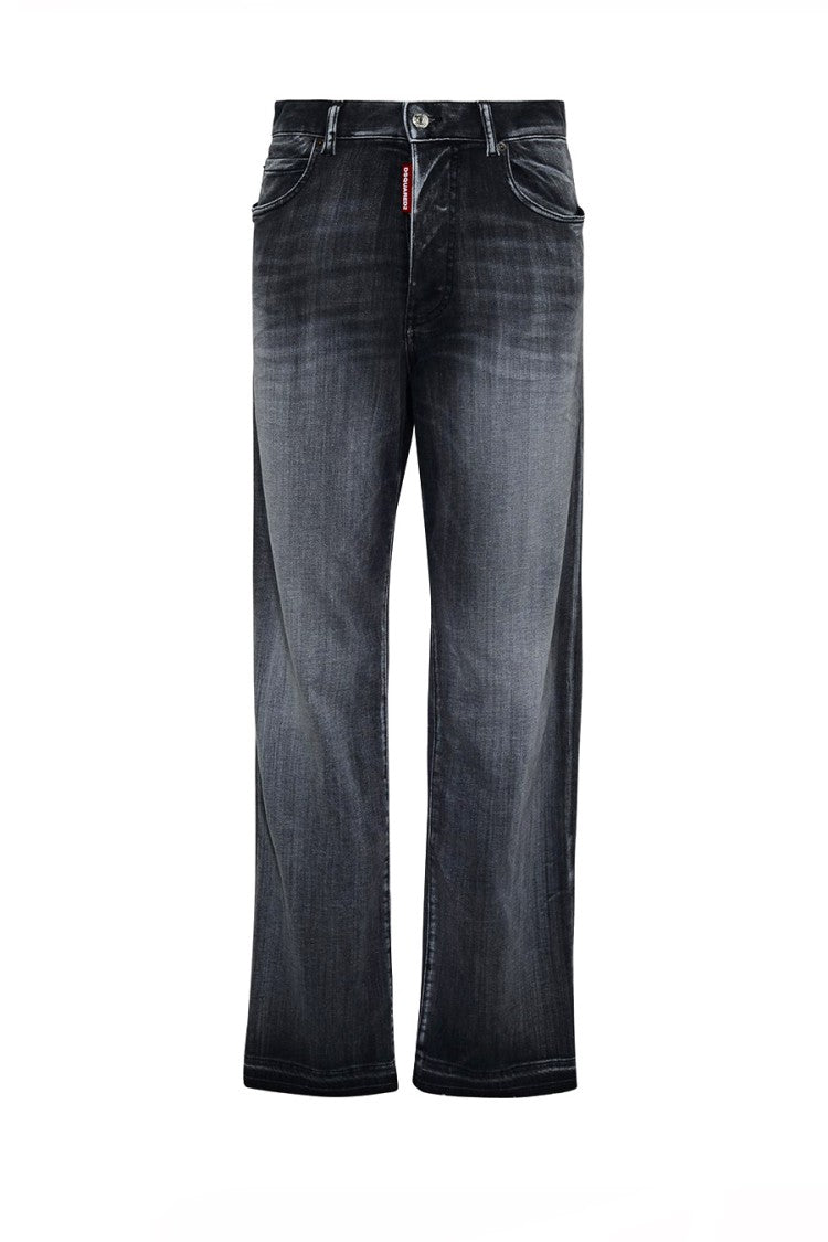Dsquared2 Faded Black Wide-Leg Jeans Whiskering Details