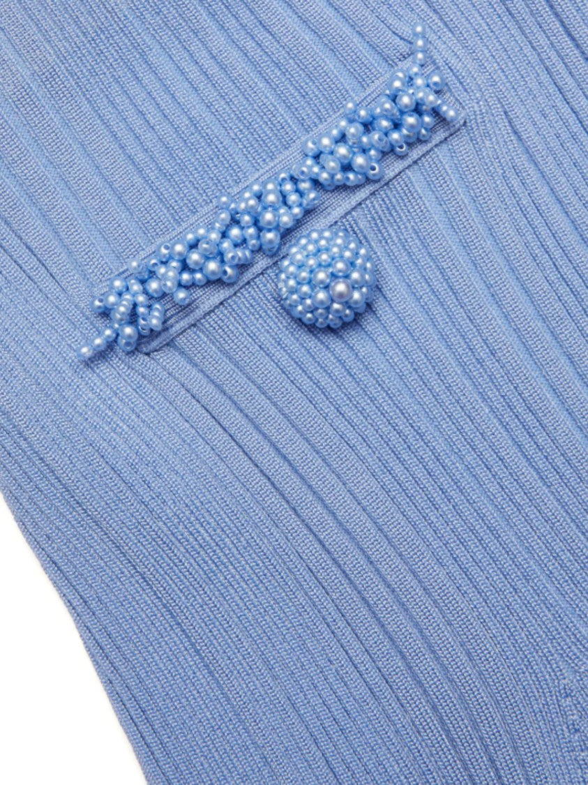 Self-Portrait Light Blue Decorative Buttons Mini Skirt