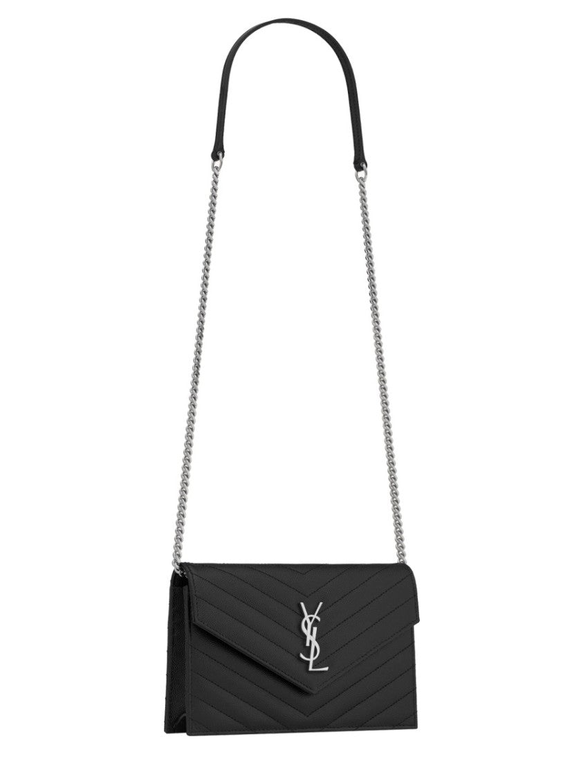Saint Laurent Chevron-Quilted Calfskin Envelope Clutch With Chain Strap