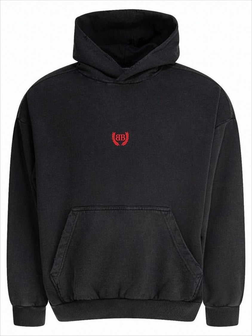 Balenciaga Relaxed Fit Black Hoodie With Embroidered Logo Detail